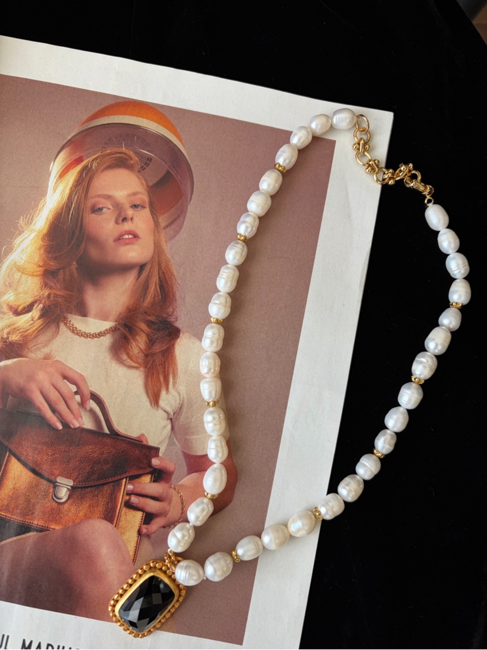 🆕Julie Vos Marbella Statement Necklace in Black Obsidian and Fresh Water Pearl